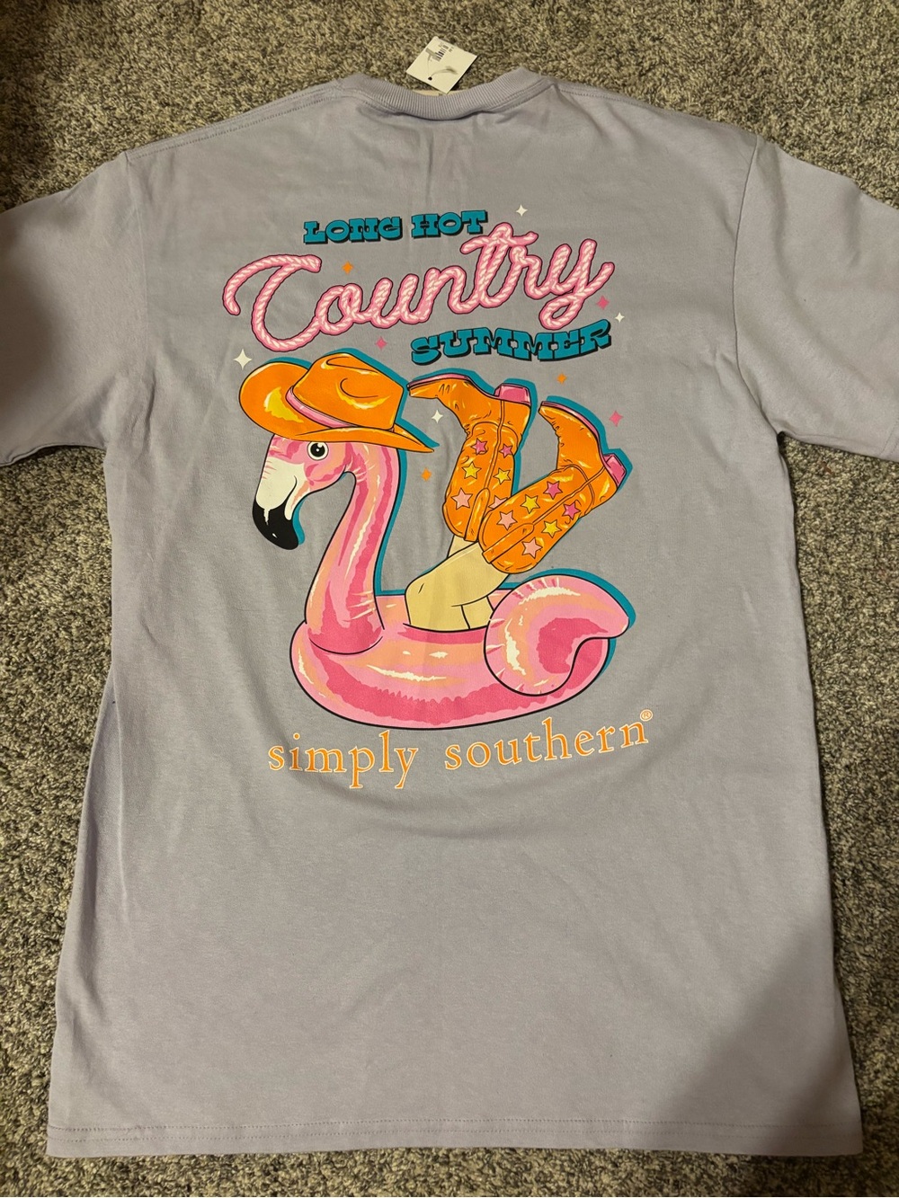 NWT Simply Southern Light Purple 'Country Summer' Flamingo Graphic Tee